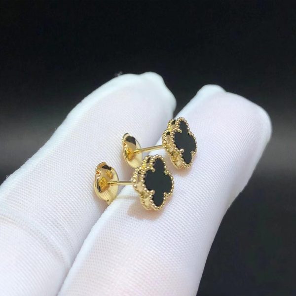 Bông tai Van Cleef & Arpels Black Onyx Alhambra vàng hồng 18K