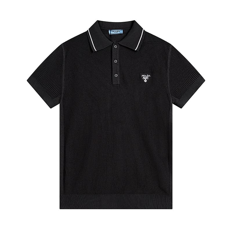 ÁO PRADA POLO SHIRT MESH MÀU ĐEN UNISEX