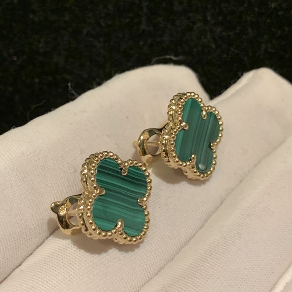 Bông tai Van Cleef & Arpels Vintage Alhambra Malachite vàng hồng 18K