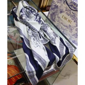 KHĂN Dior Women Toile De Jouy Quatre Saisons Square Scarf Blue Silk Twill