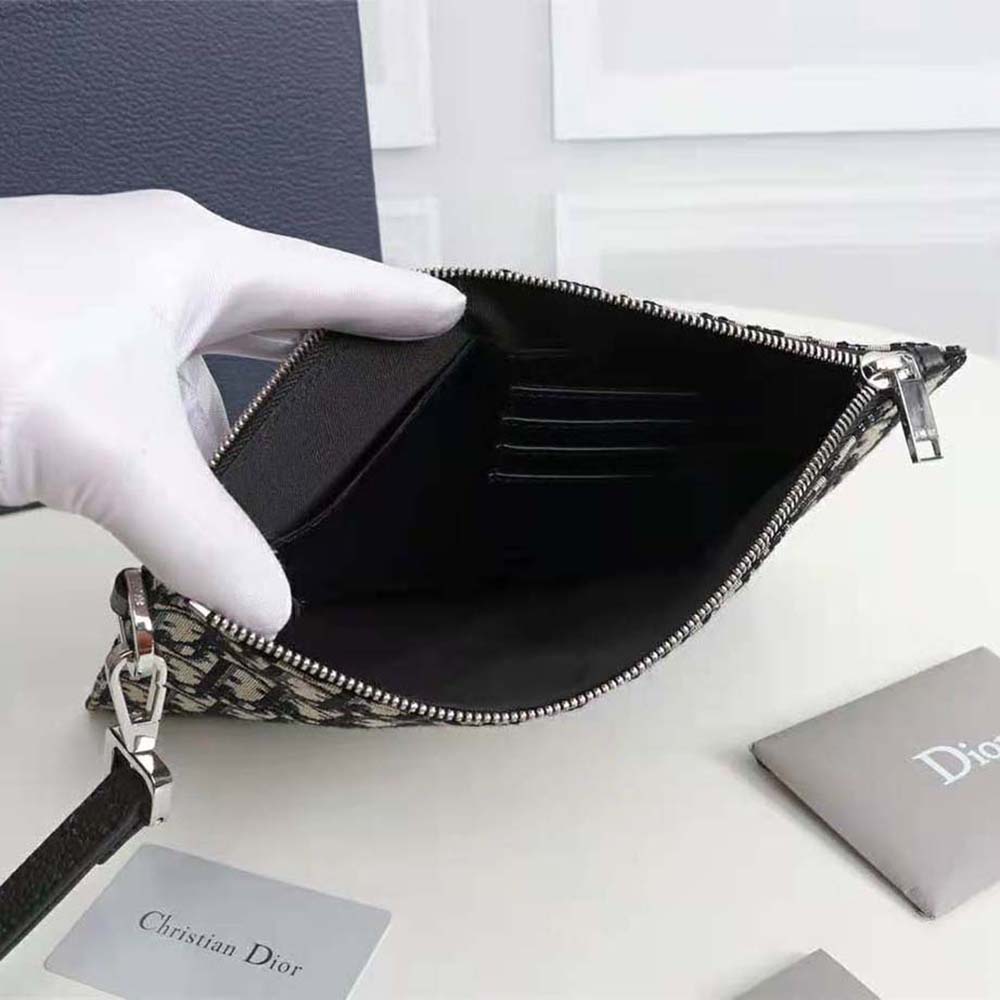 TÚI Dior Pouch Beige and Black Dior Oblique Jacquard
