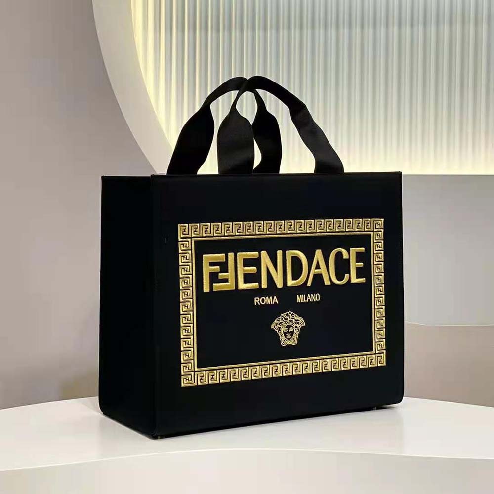 TÚI Versace Women Fendace Logo Medium Tote Bag-Black