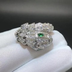 Nhẫn BVLGARI Serpenti Viper Kim cương Mắt ngọc lục bảo vàng trắng 18K