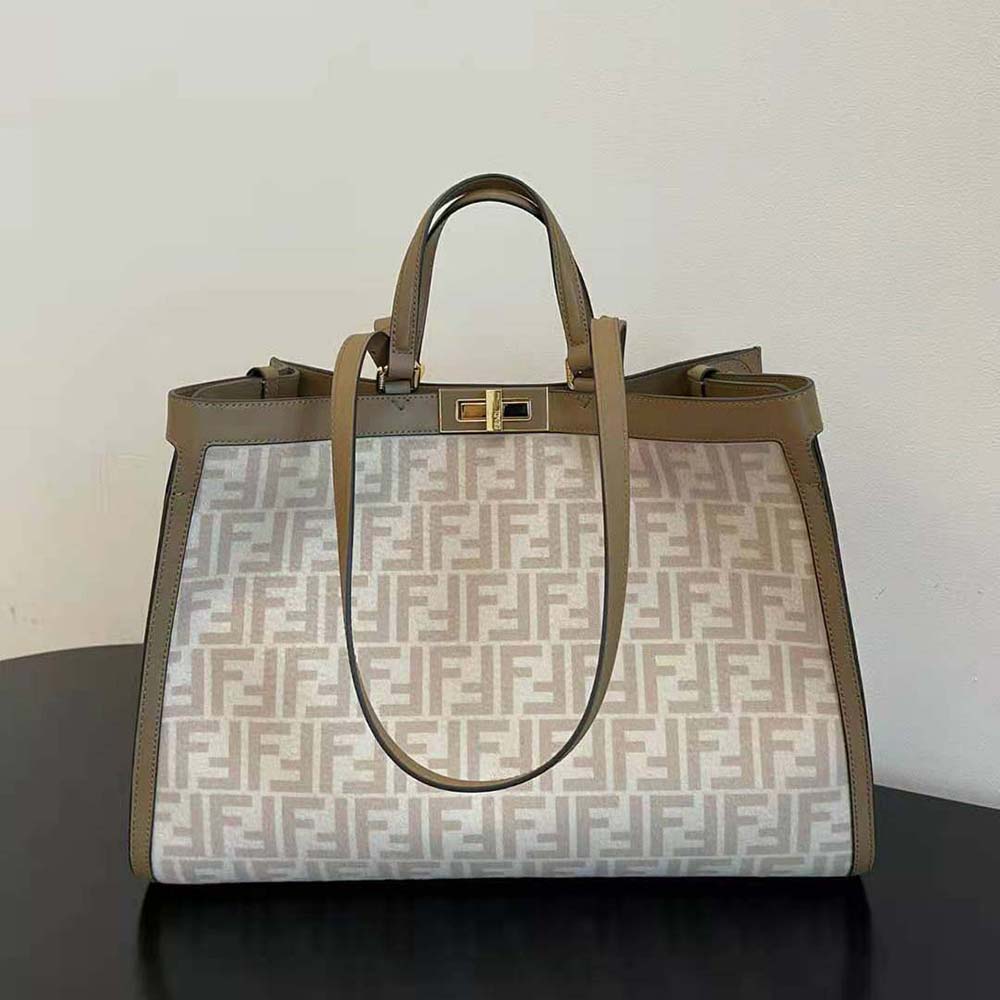 TÚI FENDI Medium Peekaboo X-Tote Beige FF Wool Bag
