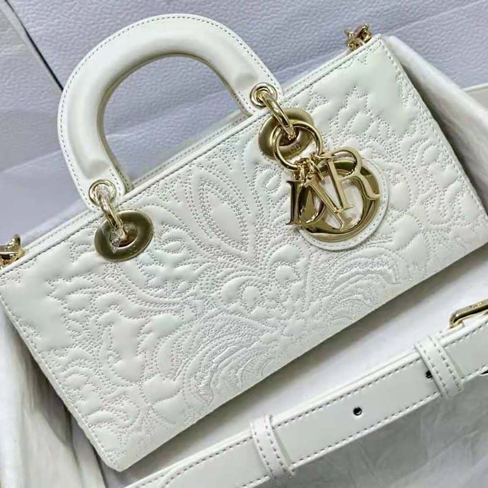 TÚI Dior Women Medium Lady D-joy Bag Latte Quilted-Effect Lambskin with Ornamental Motif