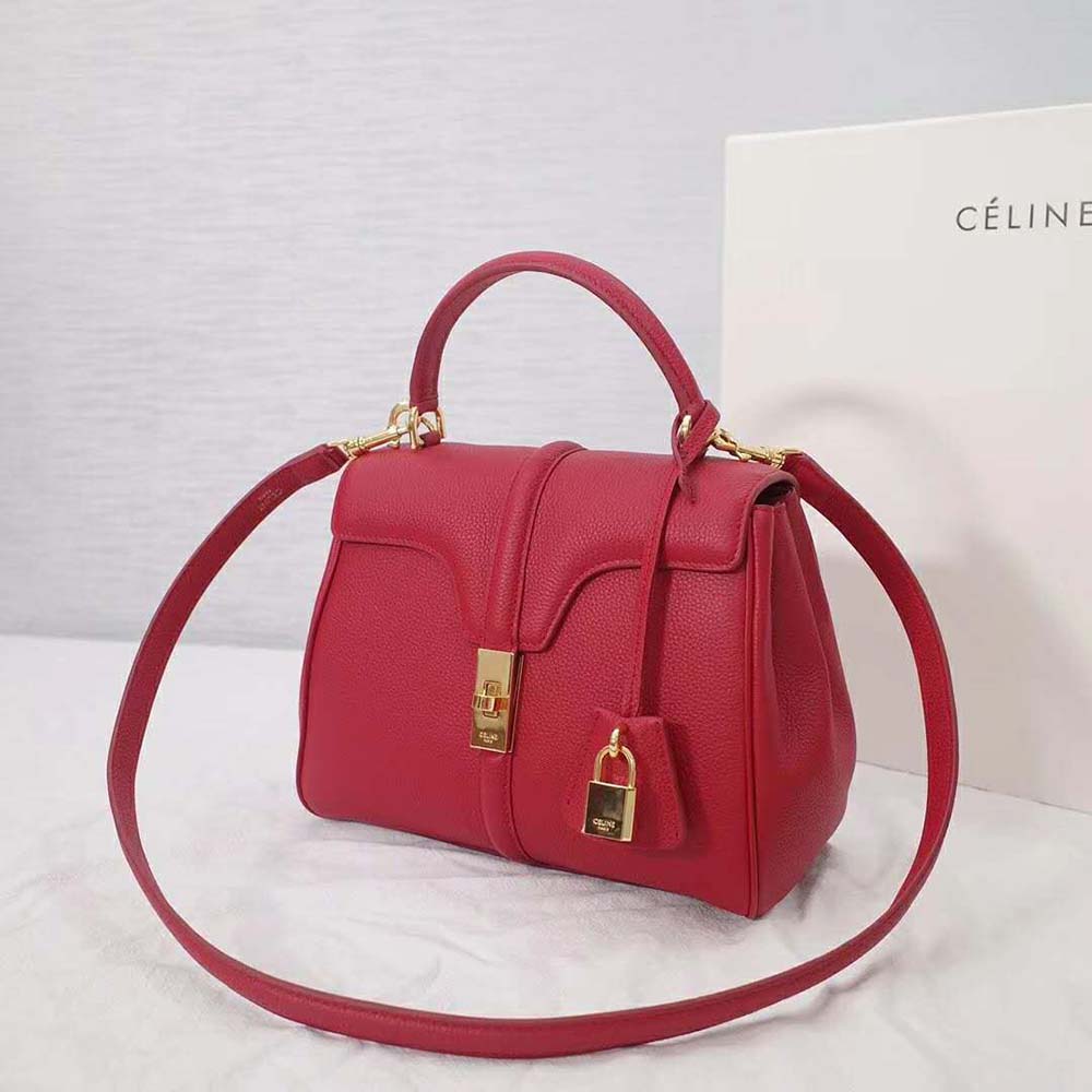 TÚI Celine Women Small 16 Bag in Grained Calfskin-Red