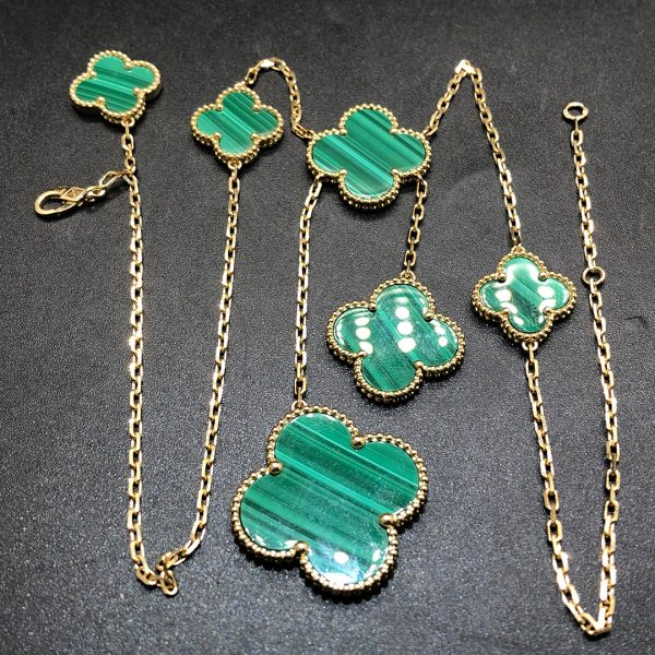 Vòng cổ Van Cleef & Arpels 6 Motifs Malachite vàng hồng 18K