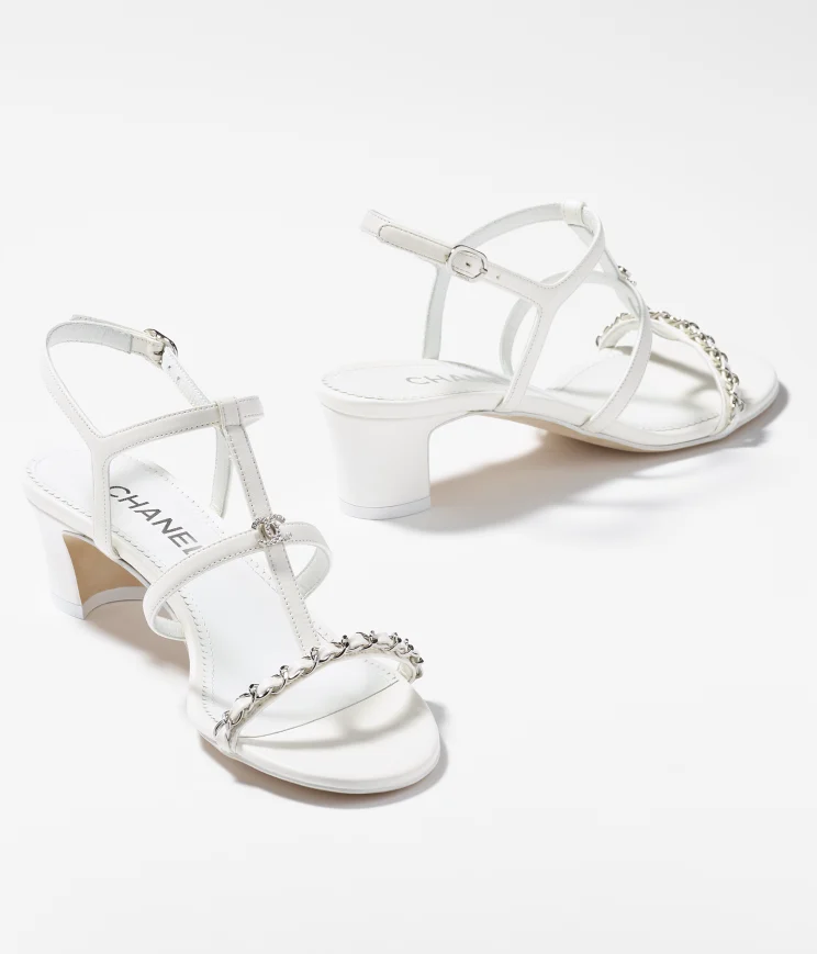 GIÀY SANDAL CHANEL WHITE TRẮNG DA CỪU 45MM