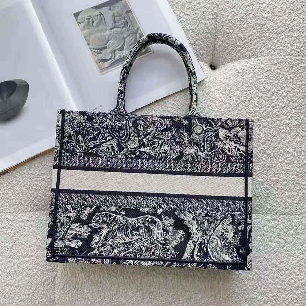 TÚI Dior Women Small Dior Book Tote Blue Toile de Jouy Reverse Embroidery