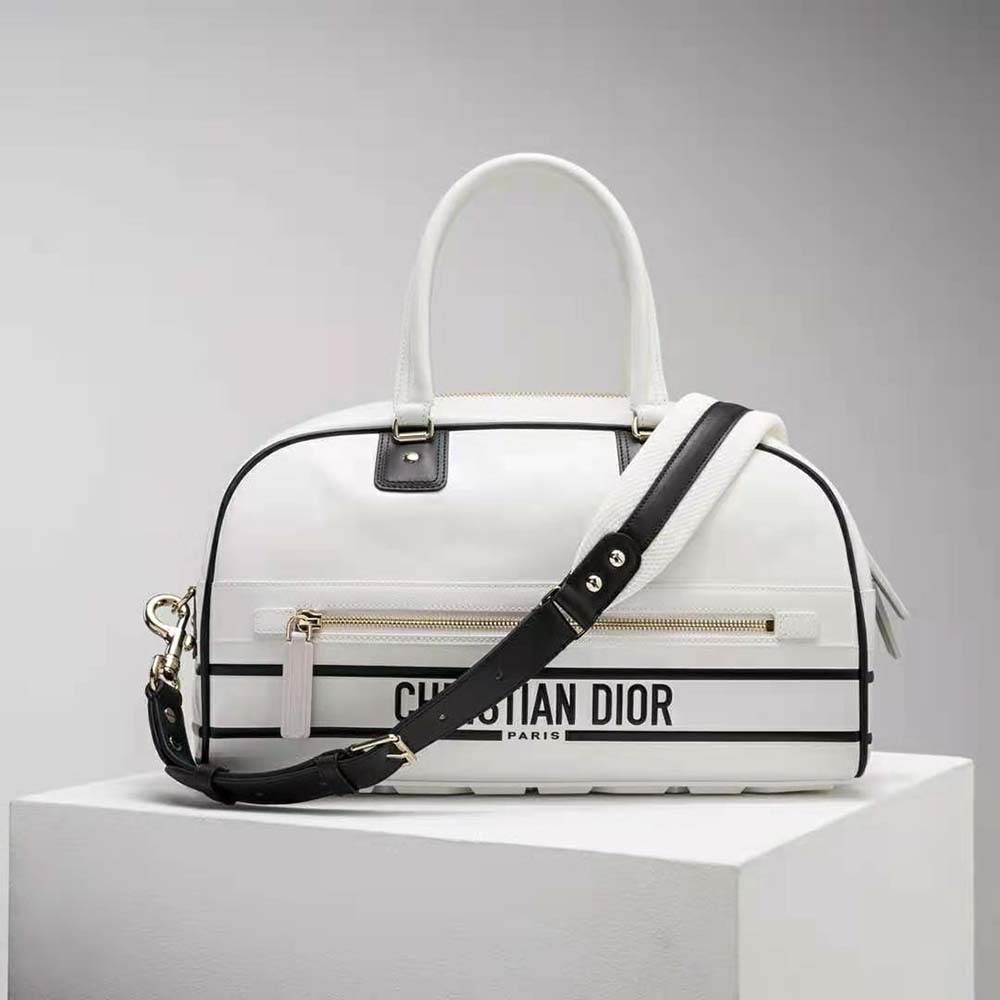 TÚI Dior Women Medium Dior Vibe Zip Bowling Bag White Smooth Calfskin