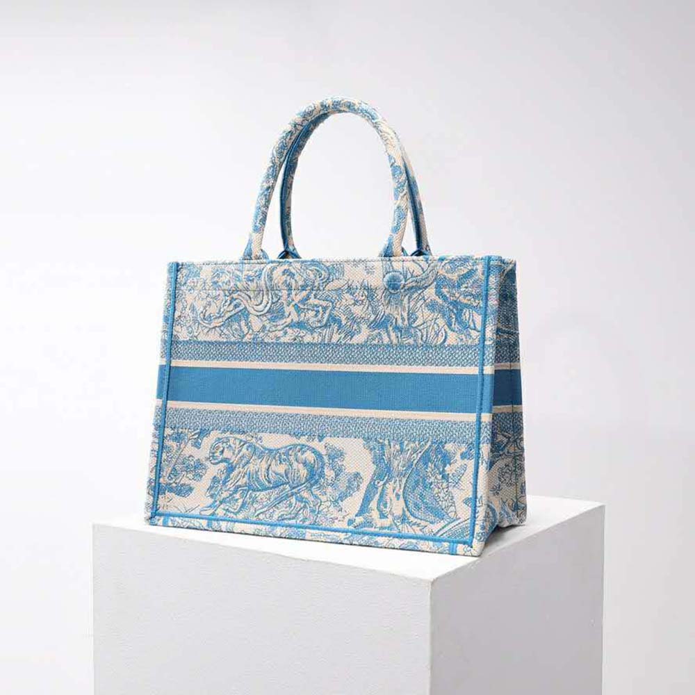 TÚI Dior Women Small Dior Book Tote Cornflower Blue Toile de Jouy Embroidery