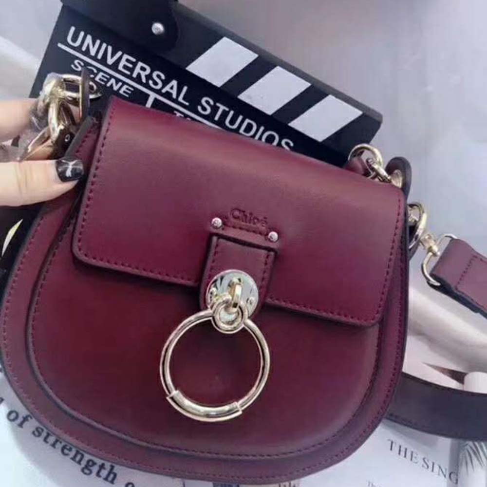 TÚI Chloe Tess Bag in Shiny & Suede Calfskin-Maroon