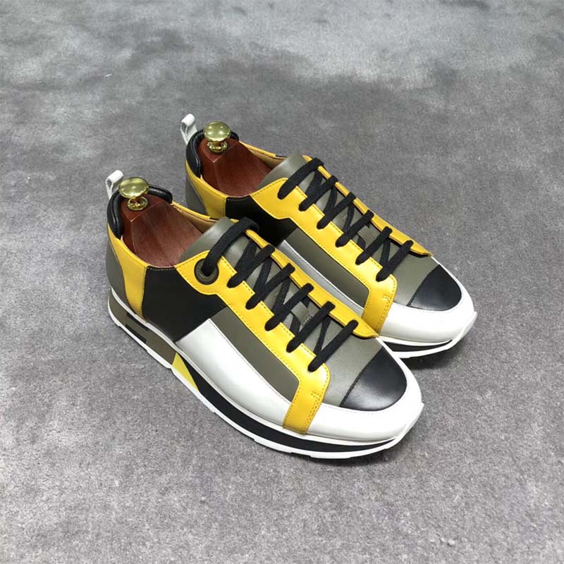 GIÀY Hermes Shoes Stadium Sneaker Black Yellow and Khaki SS2022