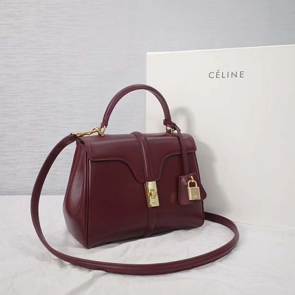 TÚI Celine Women Small 16 Bag in Satinated Calfskin-Maroon