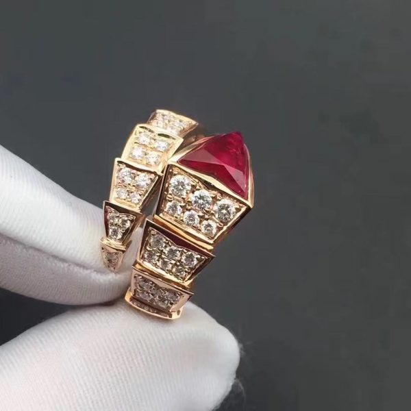 Nhẫn BVLGARI Serpenti Viper Đính Kim cương Rubellite vàng hồng 18K
