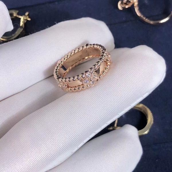 Nhẫn Van Cleef & Arpels Perlée Sweet Clovers kim cương vàng hồng 18K