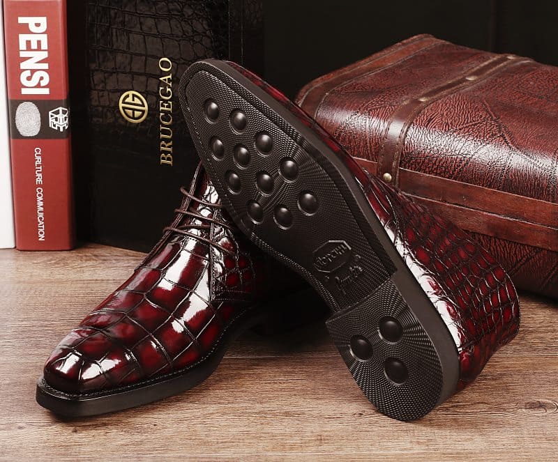 Giày Boots Chukka có dây buộc cho nam da cá sấu thủ công