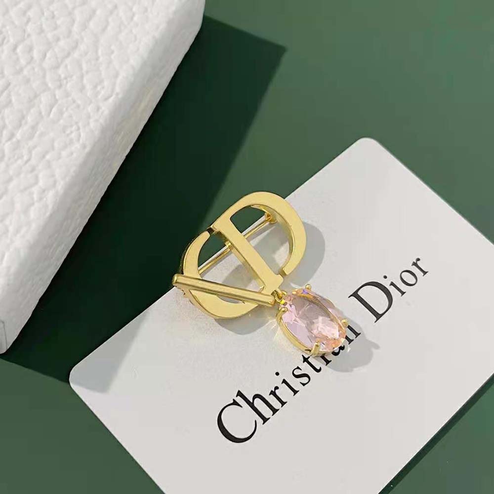BÔNG TAI Dior Women Petit CD Brooch Gold-Finish Metal and Amber-Colored Crystal