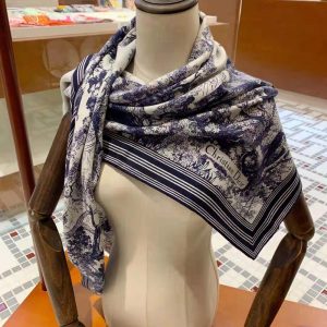 KHĂN Dior Women Toile De Jouy Square Scarf Blue Silk Twill