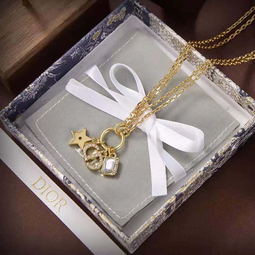 DÂY Dior Women Petit CD Necklace Gold-Finish Metal and White Crystals