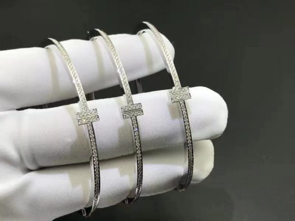 Vòng tay Tiffany & Co T Diamond kim cương vàng trắng 18K