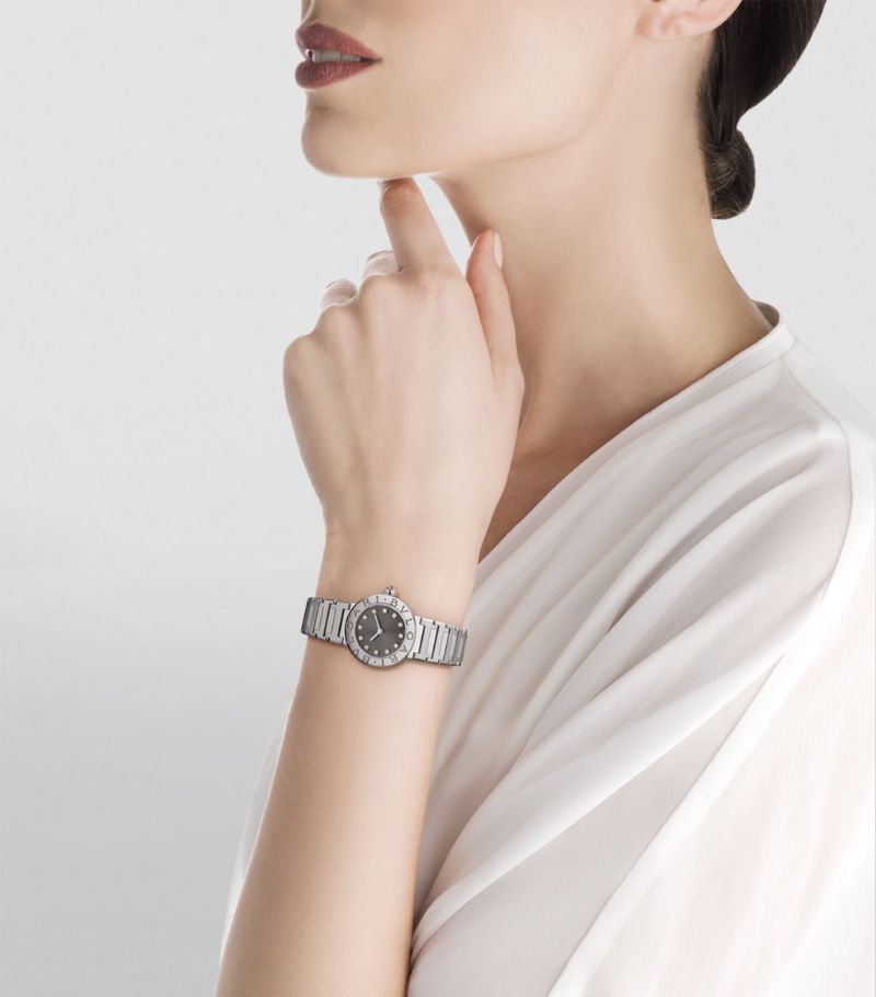 Đồng hồ BVLGARI  Stainless Steel and Diamond Lady 23mm mặt số màu trắng