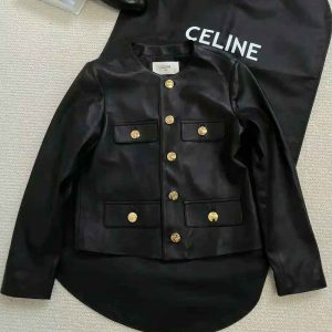 ÁO Celine Women Chasseur Jacket in Lambskin Leather-Black