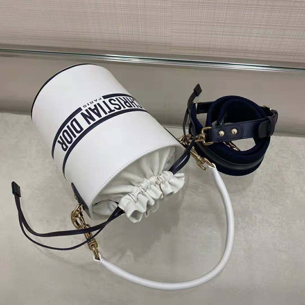 TÚI Dior Women Small Dior Vibe Bucket Bag White and Blue Smooth Calfskin