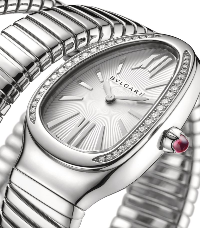 Đồng hồ BVLGARI  Stainless Steel and Diamond Serpenti Tubogas 35mm mặt số màu trắng