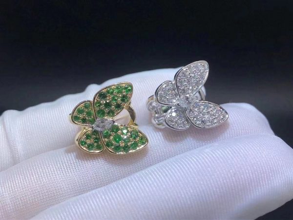 Bông tai Van Cleef & Arpels 2 Butterflies Flying Kim cương Tsavorite vàng trắng 18K
