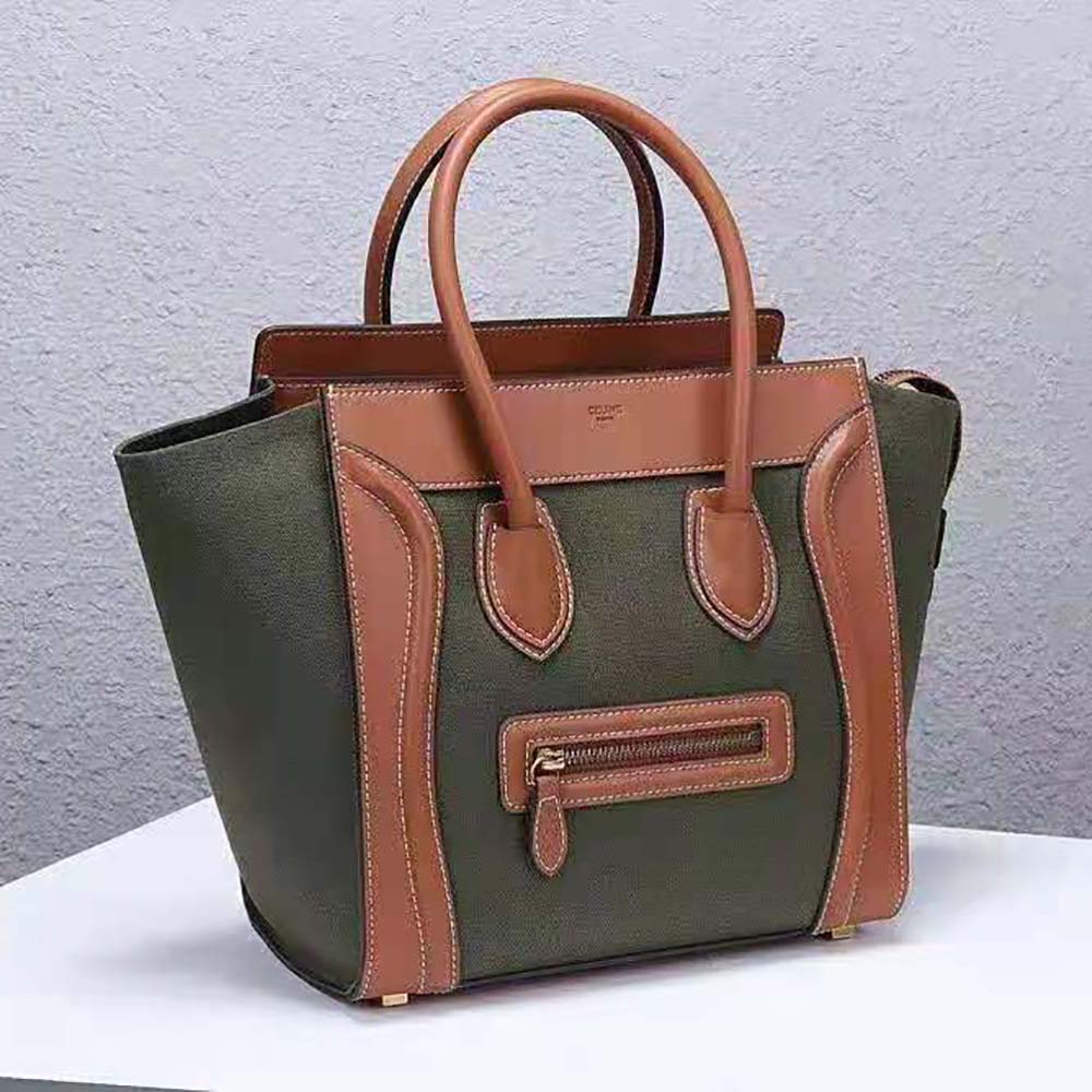 TÚI Celine Women Micro Luggage Handbag in Textile and Calfskin-Green