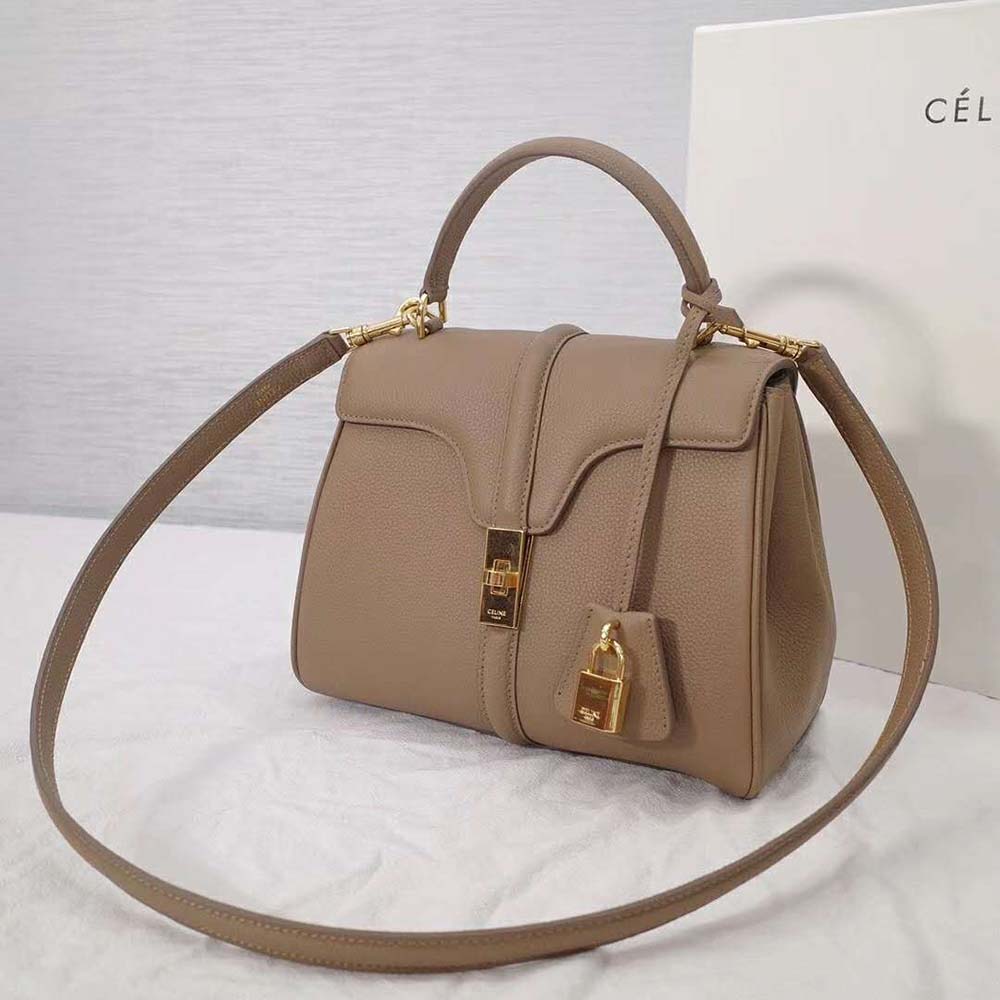TÚI Celine Women Small 16 Bag in Grained Calfskin-Sandy