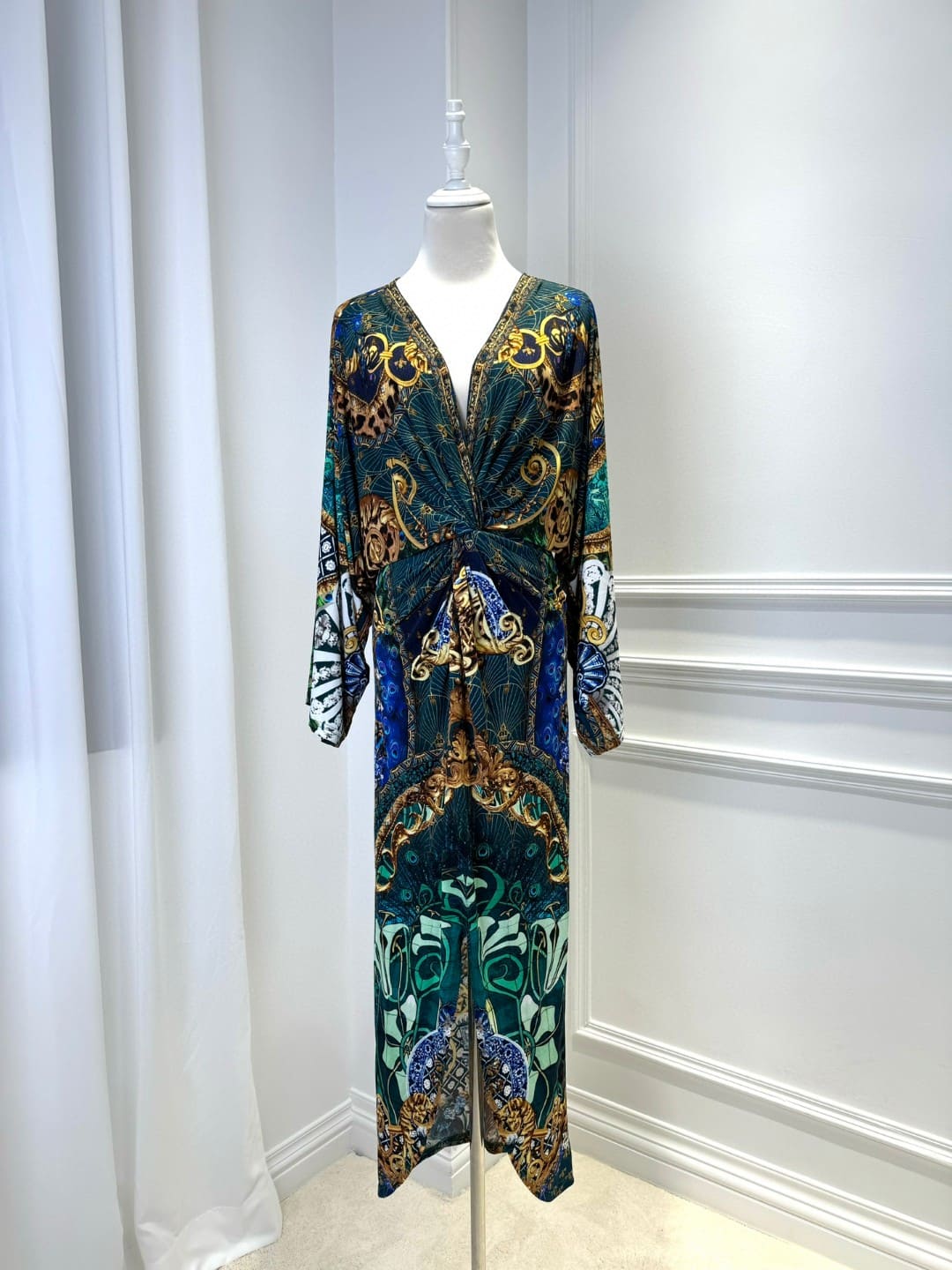 VÁY CAMILLA V NECK GREEN PEACOCK LONG DRESS High Classy