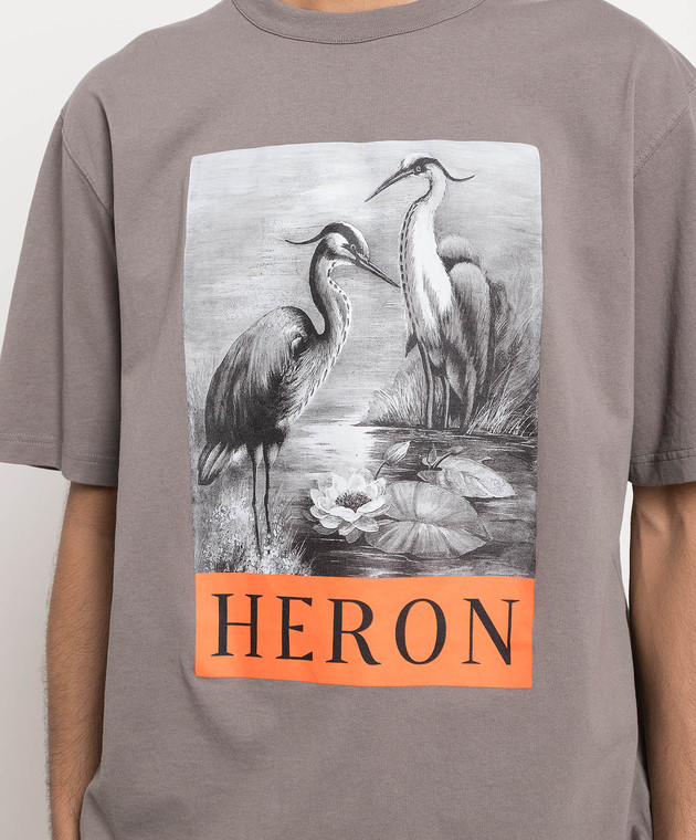 ÁO HERON PRESTON GRAY T-SHIRT WITH BRANDED PRINT