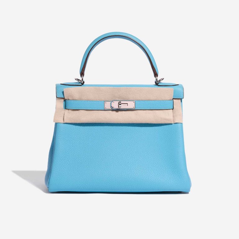 TÚI Hermès Kelly 28 Togo Blue du Nord Gris Perle Silver Buckle khóa trắng