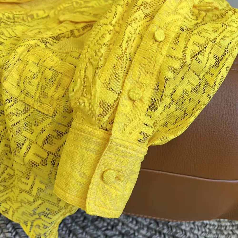 Váy Fendi Women Yellow Lace Oversized Shirt Dress
