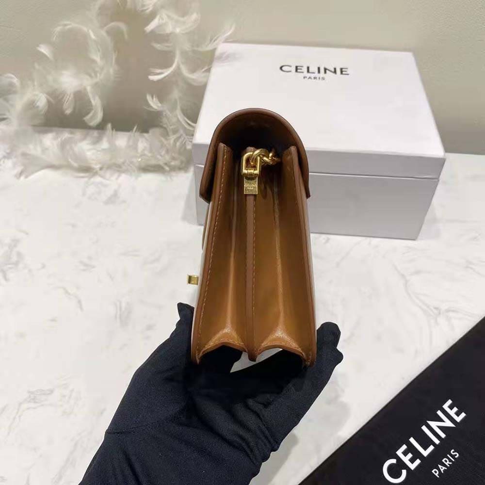 TÚI Celine Women Chain Bag 16 in Satinated Calfskin-Brown