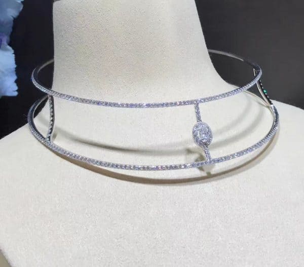 Vòng cổ Messika Glam Azone Skinny Diamond kim cương vàng trắng 18K