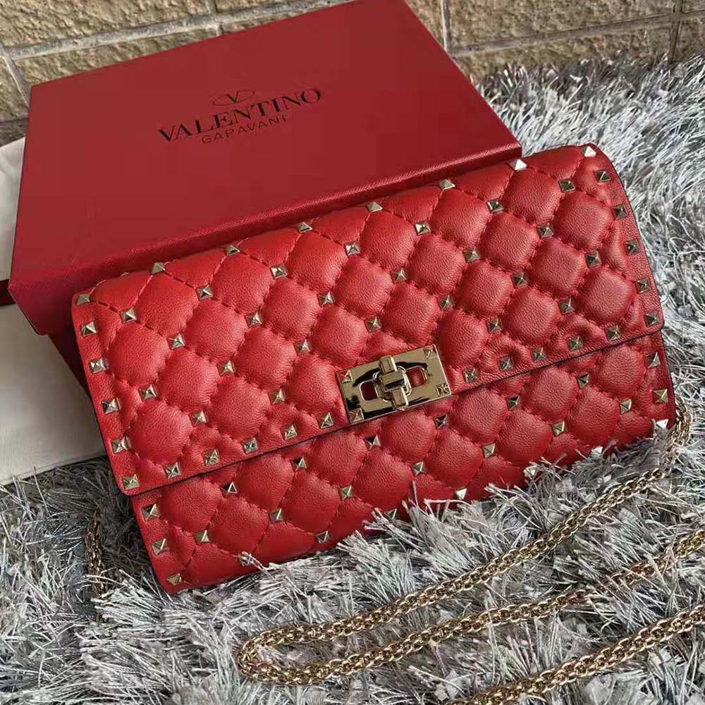 TÚI Valentino Rockstud Spike Nappa Leather crossbody Clutch Bag-Red
