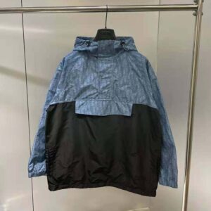 ÁO Dior Women Oblique Hooded Anorak Navy Blue and Blue Technical Cotton Jersey
