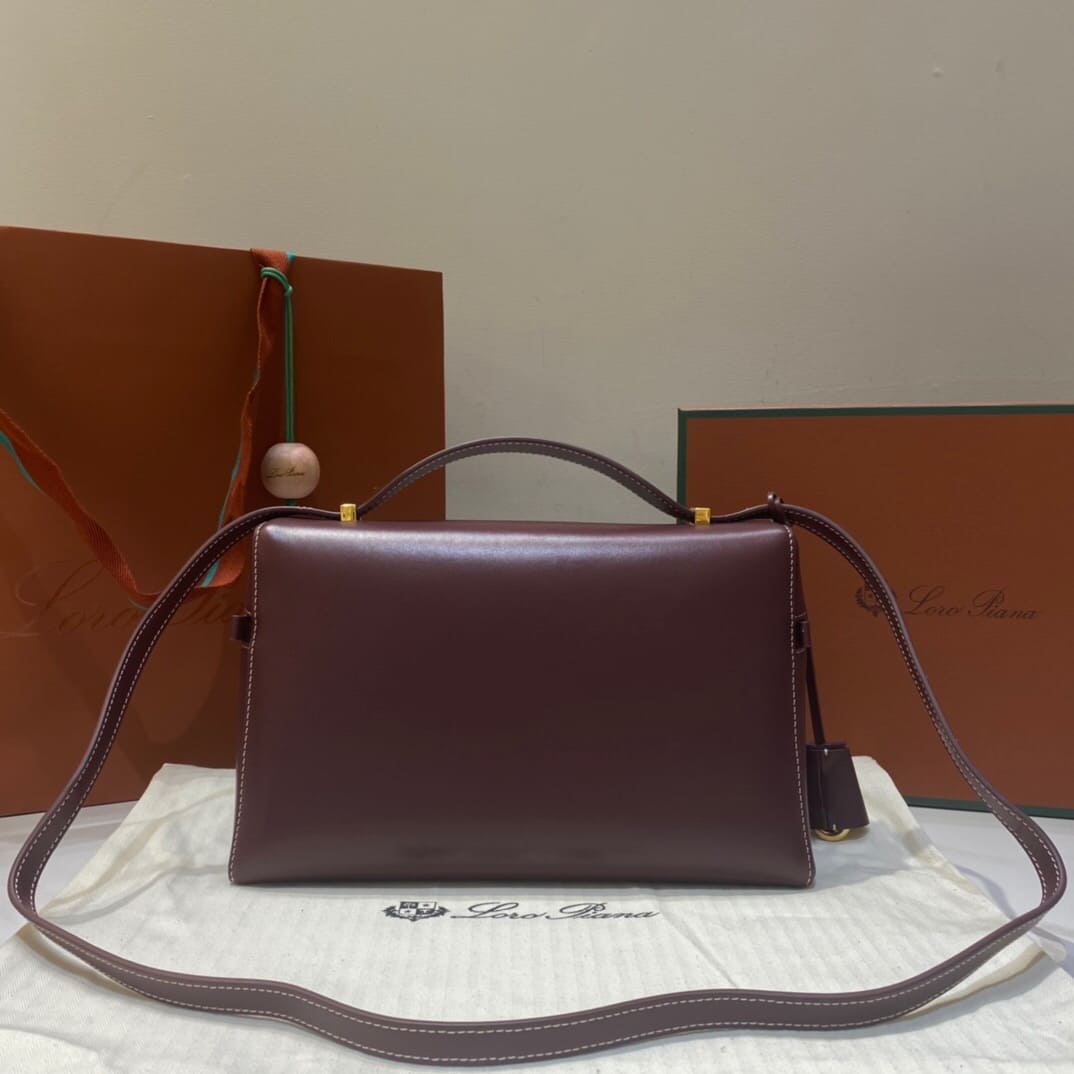TÚI Loro Piana Women Extra bằng da bê màu đỏ Maroon đậm