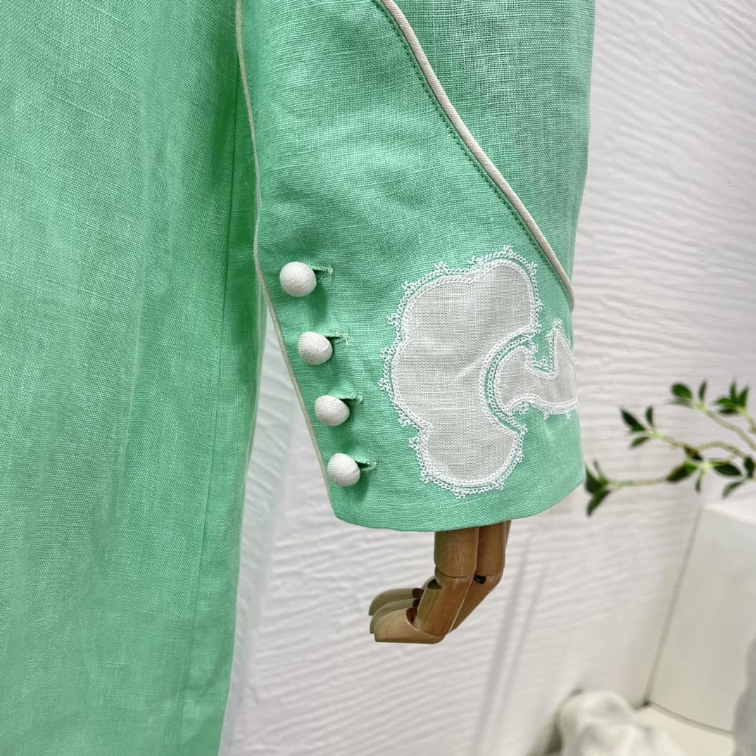VÁY ZIMMERMANN Mint Green Turn Down Collar Linen Mini Dress High Classy