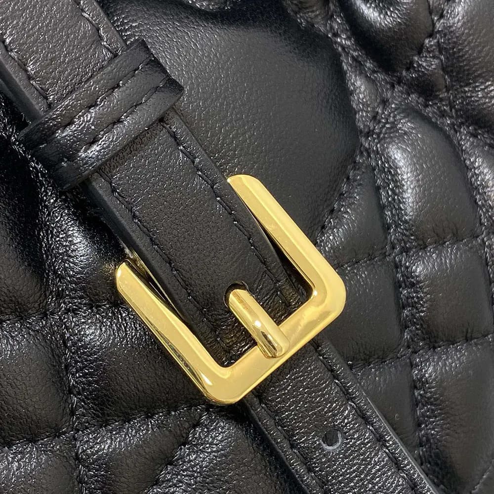 TÚI Dior Miss Caro Mini Bucket Bag có dây rút màu đen Macrocannage Lambskin da cừu