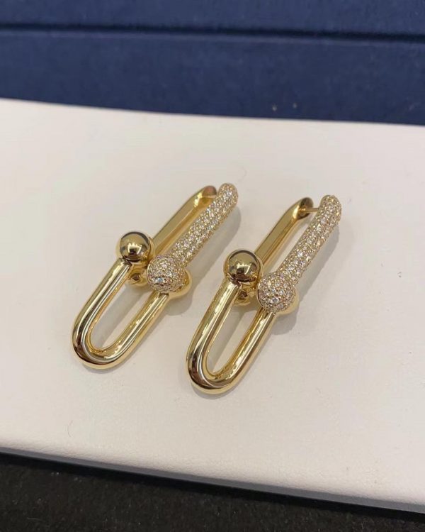 Bông tai Tiffany & Co  Pavé Diamonds HardWear Link vàng hồng 18K