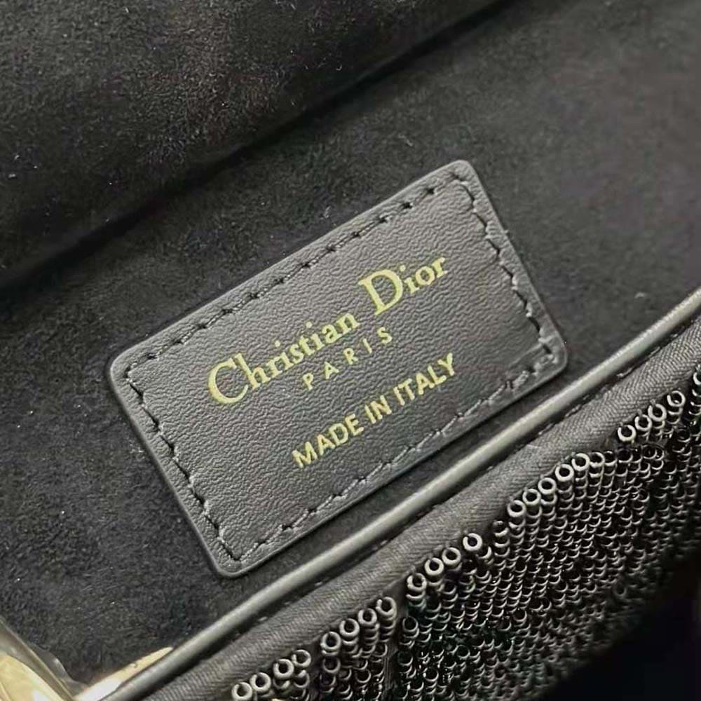 TÚI Dior Women Small Lady D-joy Bag Black Cannage Cotton with Micropearl Embroidery
