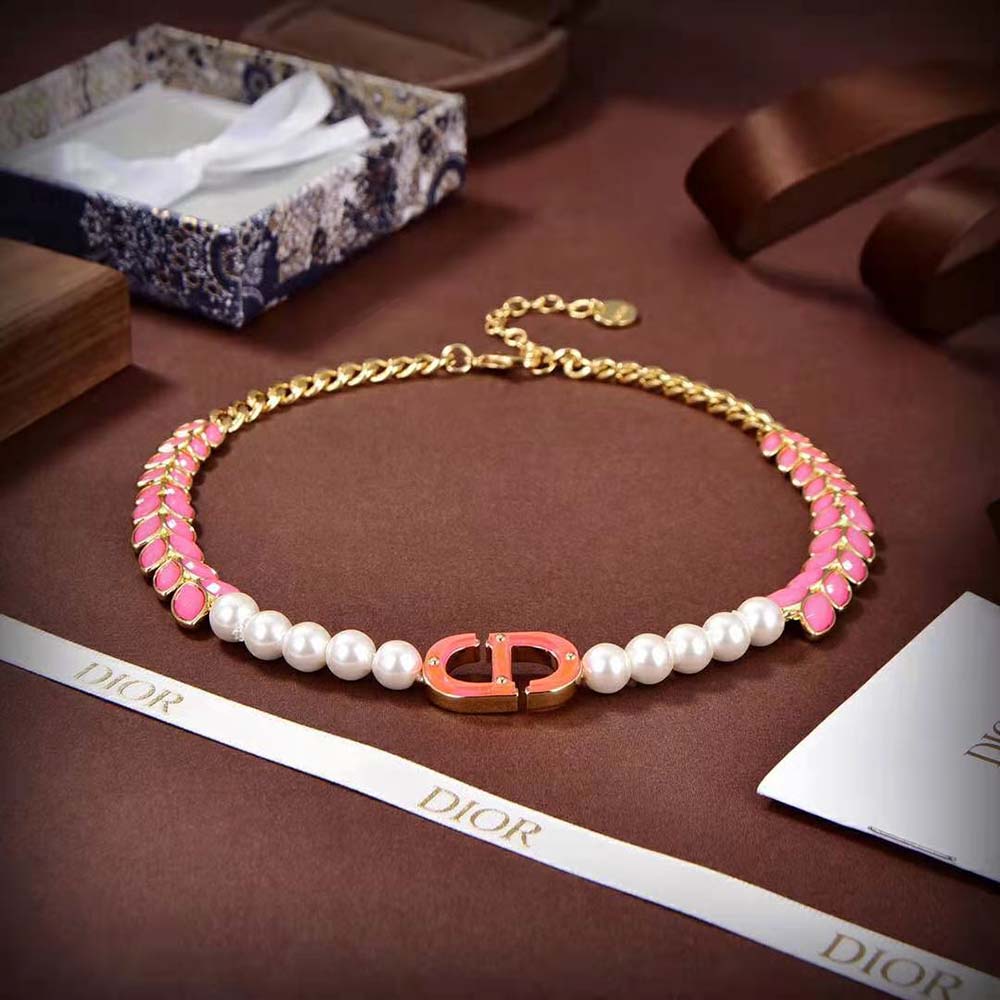 DÂY Dior Women 30 Montaigne Necklace Gold-Finish Metal with White Resin Pearls