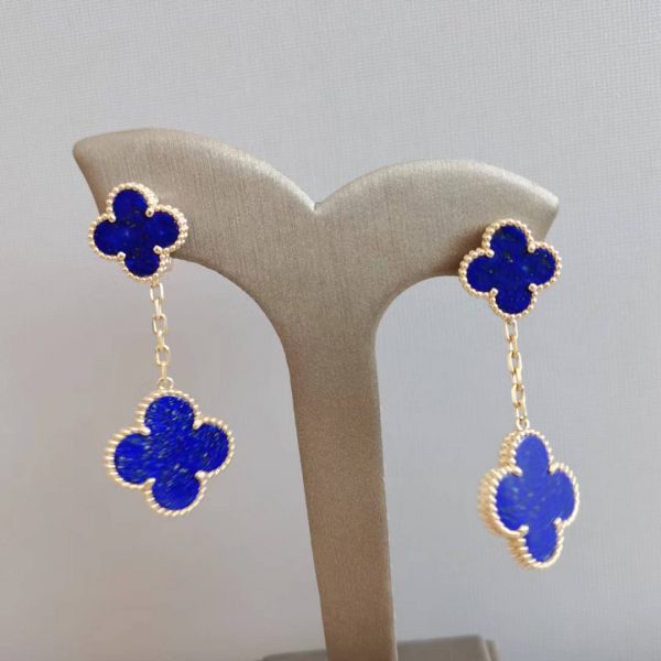 Bông tai Van Cleef & Arpels Magic Alhambra 2 motif Lapis Lazuli vàng hồng 18K