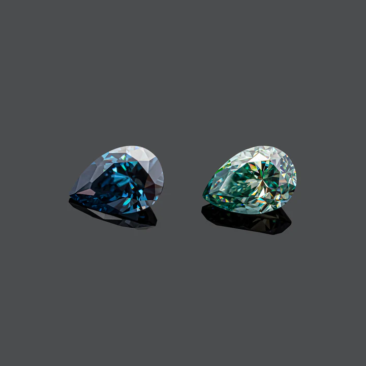 KIM CƯƠNG Pear Cut Coated Blue Loose Moissanite Stone