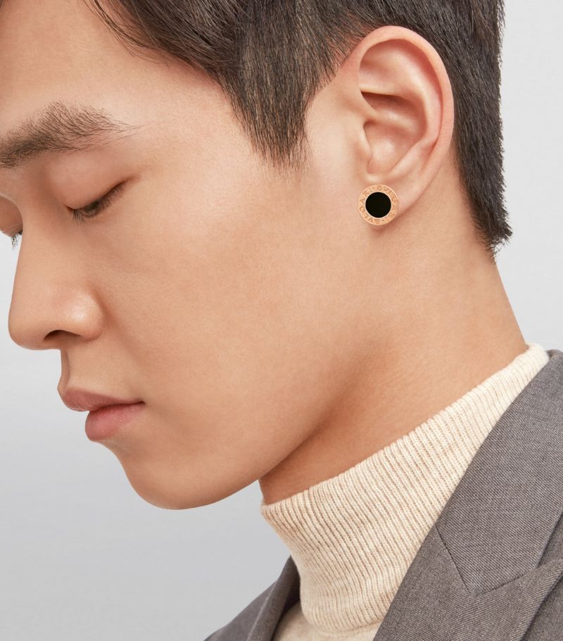 Bông tai BVLGARI Rose Gold and Onyx BVLGARI BVLGARI Single Stud Earring vàng hồng 18K