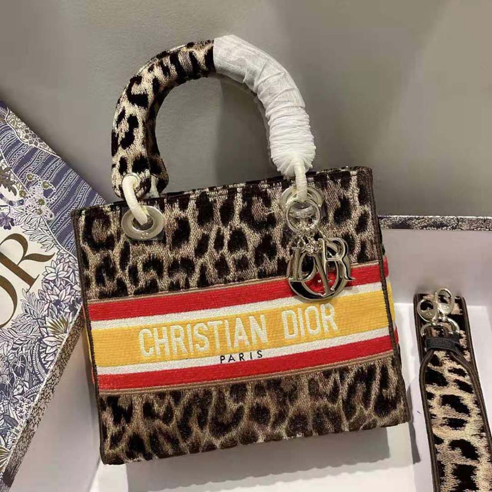 TÚI Dior Medium Lady D-lite Bag Beige Multicolor Mizza Embroidered Velvet